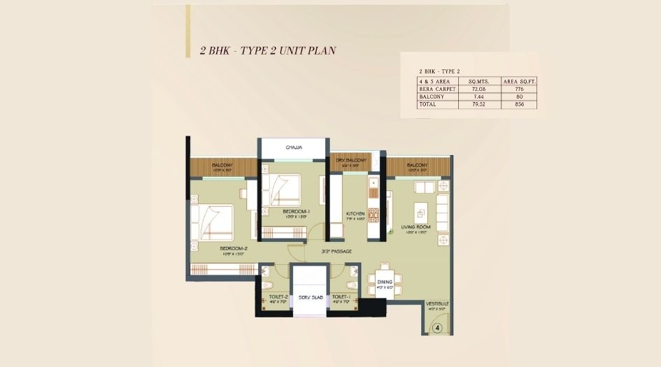 Rejency-Vertex-Floor-Plan-2 BHK-856 Sqft